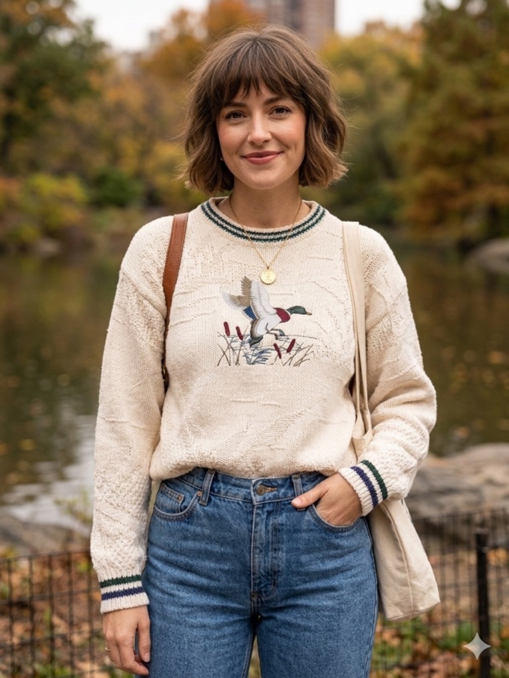 Vintage Shenandoah Cream Duck Embroidered Crewneck Sweater Size XL